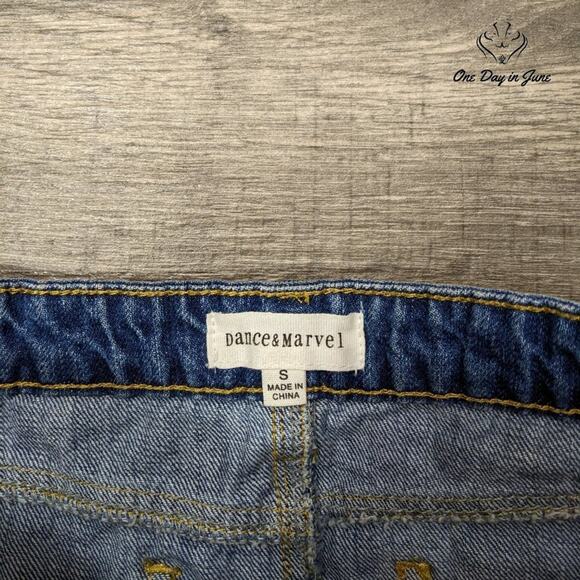 Dance & Marvel Juniors Distressed Hem Denim Skirt Size S - Picture 2 of 5